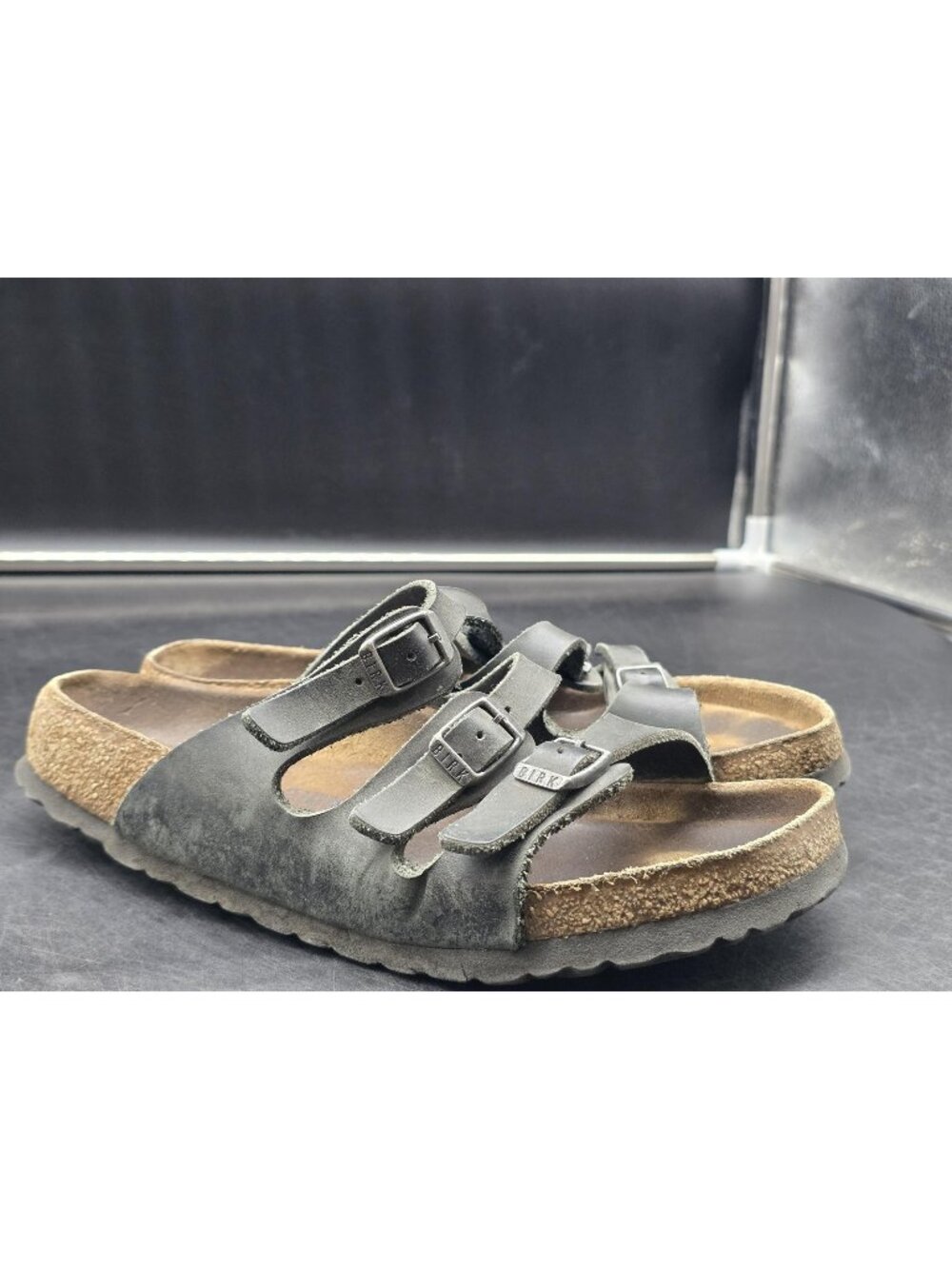 Birkenstock Florida Sandals Womens Size 8 39 Black Triple Strap Damage Shoes